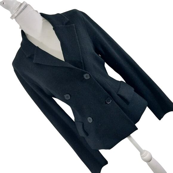 ANN TAYLOR! RICH BLACK DENSELY KNIT DOUBLE BREASTED SWEATER JACKET! SZ LT - Picture 9 of 9